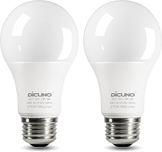 DiCUNO E27 Screw LED Bulb, 9W=60W, Warm White 2700K, 806LM, 2Pcs | Large Screw in Light Bulb, Non-Dimmable, ES High CRI 90 Lightbulbs for Lamp
