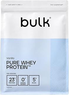 Bulk Pure Whey Protein Powder, Vanilla, 1 kg | 23g Protein 5g BCAA Portion, Whey Shake, Low Sugar, Promotes Growth Muscle Recovery