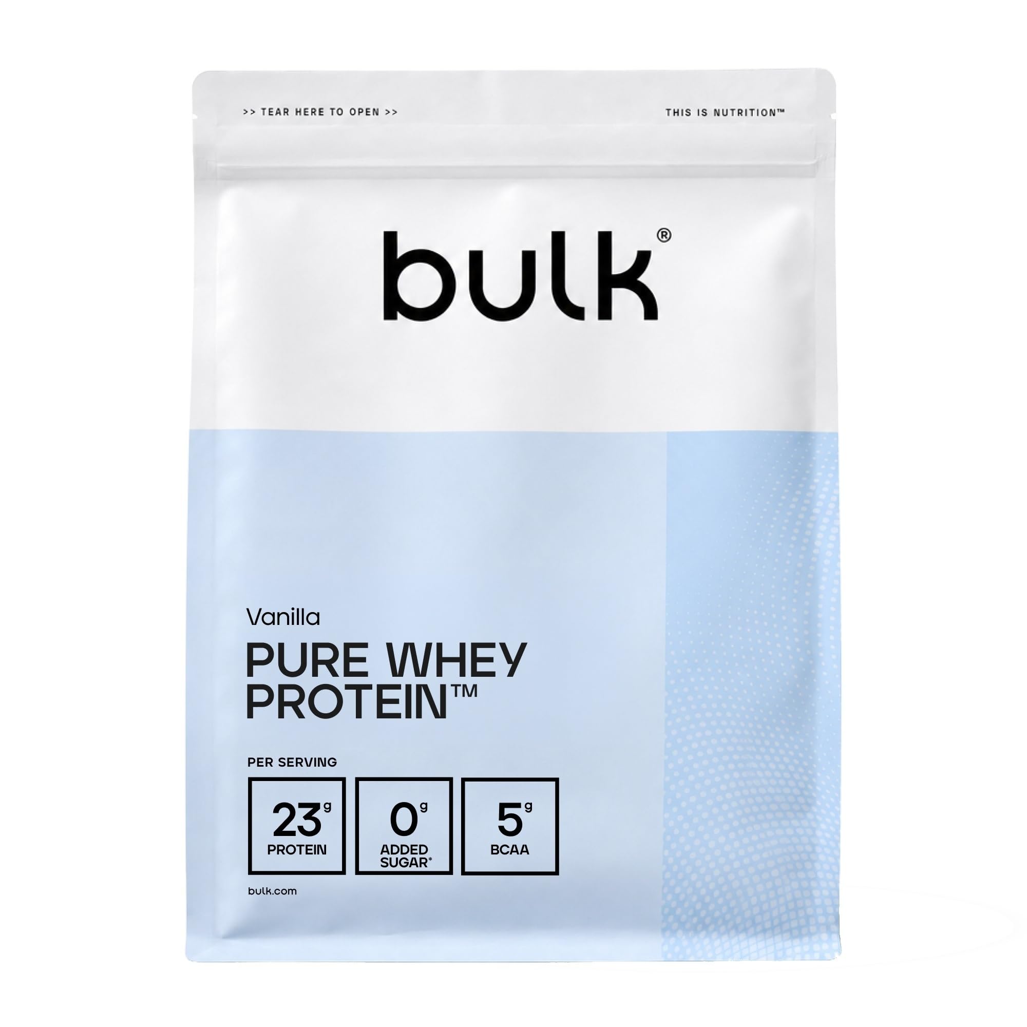 Bulk Pure Whey Protein Powder, Vanilla, 1 kg | 23g Protein 5g BCAA Portion, Whey