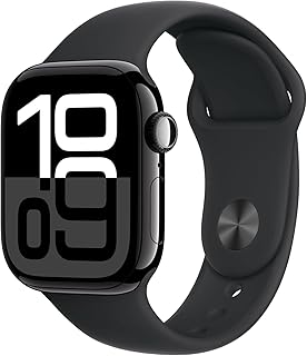 Apple Watch Series 10 [GPS + Cellular, 46mm] - Jet Black Aluminum Case with Black Sport Band, S/M (Renewed)