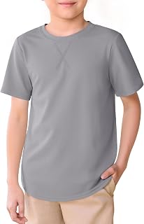 Haloumoning Kids Short Sleeve Shirts Summer Round Neck Curved Hem Tunic Top T-Shirt Basic 5-14 Years