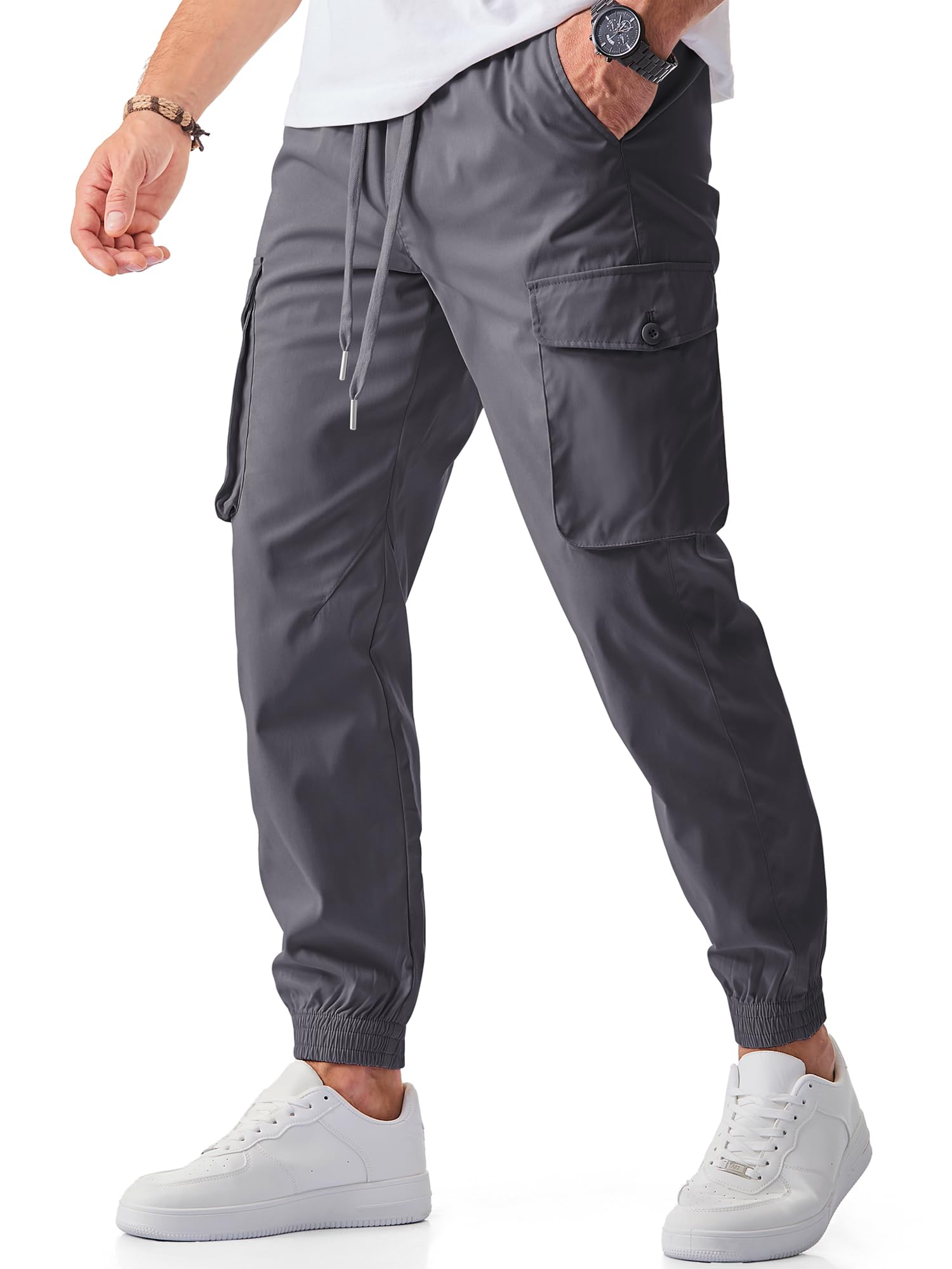 JMIERR Men's Casual Cargo Joggers Pants Stretch Elastic Waist Drawstring Tapered