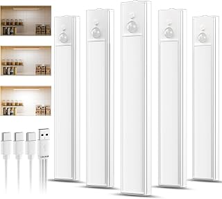 daphomeu 5 Pack 20cm Rechargeable LED Kitchen Lights, Dimming Type C | Motion Sensor Wardrobe Light, Cool White Light Motion Sensor Interior, Led Lamp for Shelves, Stairs Wardrobe