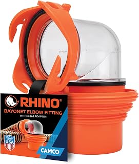 Camco 39736 RhinoFLEX Elbow and 4-in-1 Adapter with Swivel Bayonet Fitting, Orange/Clear