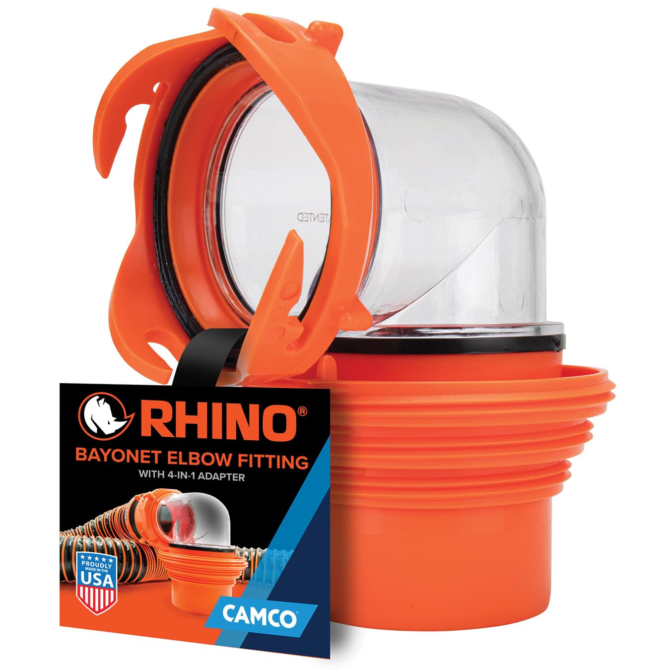 Camco 39736 RhinoFLEX Elbow and 4-in-1 Adapter with Swivel Bayonet Fitting, Oran