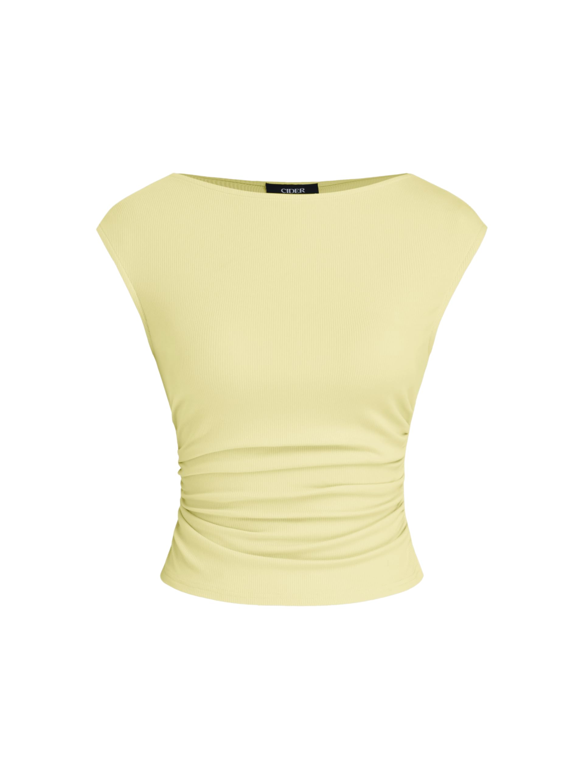CIDER Boat Neck Tops for Women Sleeveless Ruched Crop Tank Tops Slim Fit Trendy 