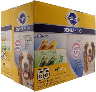 Pedigree Dentastix (Fresh/ Original) Daily Snack Food for Adult Dogs Pack of 55 Net Wt 1.34 Kg, 1.34 Kilogram
