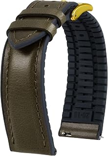BINLUN Leather Watch Strap 22mm 21mm 20mm 19mm 18mm 16mm 14mm Oil Waxed Leather and Silicone Hybrid Quick Release Watch Straps for Men Women 6 Colors