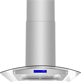 30 in. Lumin Coll 380 CFM Ducted Island Range Hood, LED, Stainless Steel | Cosmo COS-668ICS750 Soft Touch Controls, 3 Fan Speeds, Permanent Dishwasher-Safe Baffle Filters, Glass Visor