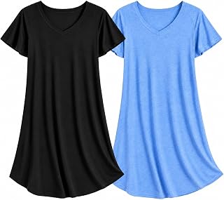 Marvmys Women's Nightgowns Plus Size Summer Nightgown Agodon Short Sleeve Pyjamas with Pockets L-4XL