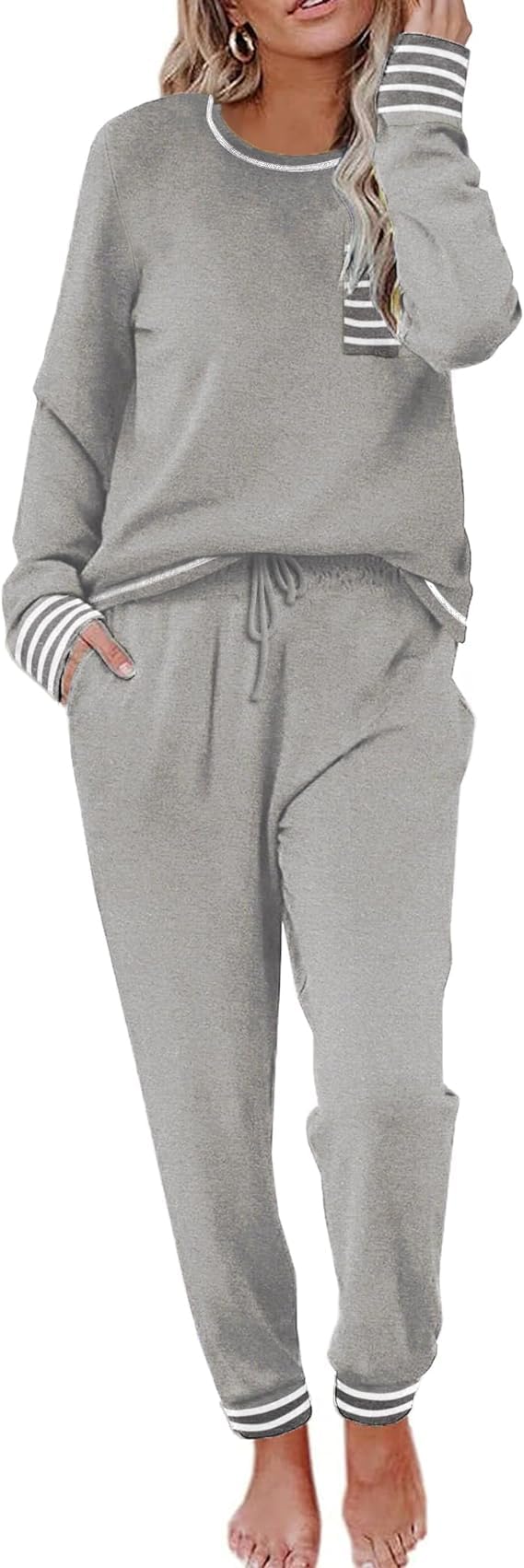Ekouaer Pajamas Women Long Sleeve Sleepwear Long Pants Soft Loungewear