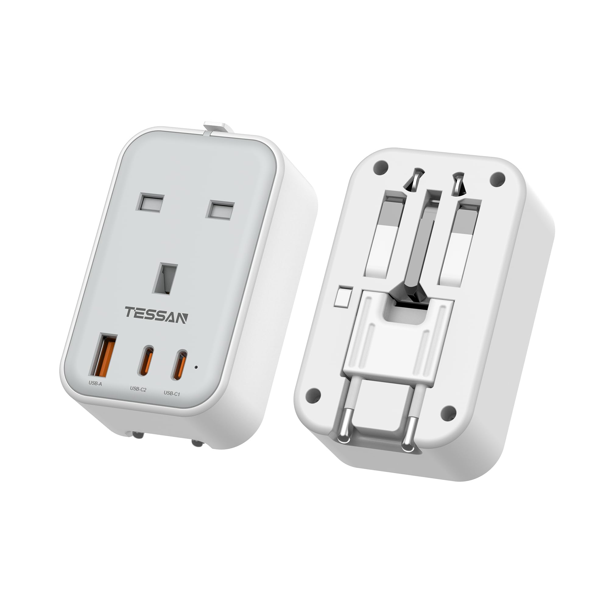 TESSAN UK to Universal Travel Adapter, 1 Pack | 20W, 2 USB C 1 USB A, Ultra Thin