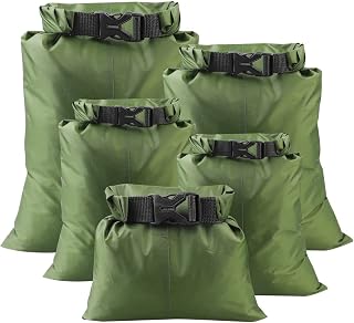 kuou 5 Pack Waterproof Dry Bags, 1.5L-6L, Lightweight, Green | Dry Sack Waterproof Snorkeling Drifting Bag for Canoeing Boating Camping Swimming Travel Backpacking, PU coating Polyester