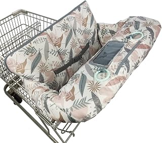 Shopping Cart Cover for Baby, 2 in 1 High Chair Cover for Restaurant seat &amp; Grocery Cart Cover for Babies, Thick Padded with Clear Phone Pouch, Machine Washable, Leaves