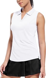 MIER Womens Golf Polo Shirt Sleeveless Dry Fit V Collar Ribbed Athletic Tennis Shirt Breathable