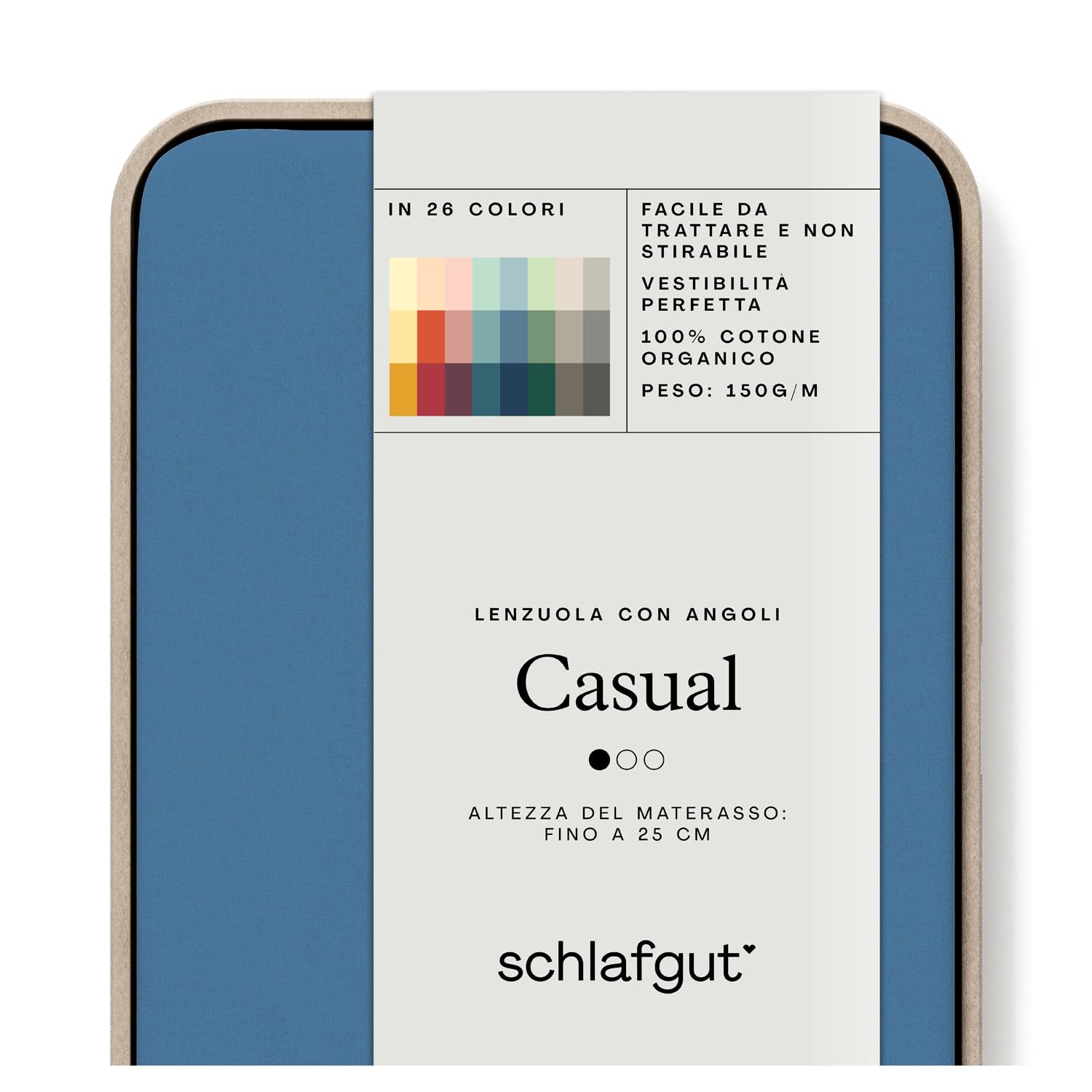 schlafgut Casual Fitted Sheet 90 x 190 cm to 100 x 200 cm, 100% Organic Cotton, 