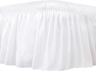 Biscaynebay Wrap Around Bed Skirt-Elastic Dust Ruffle-White Queen 15" Drop | Adjustable Pleated Bedskirt-Easy Fit Wrinkle Resistant Washable Hotel Quality Fabric Bed Skirting-Master Guest Bedroom Rental