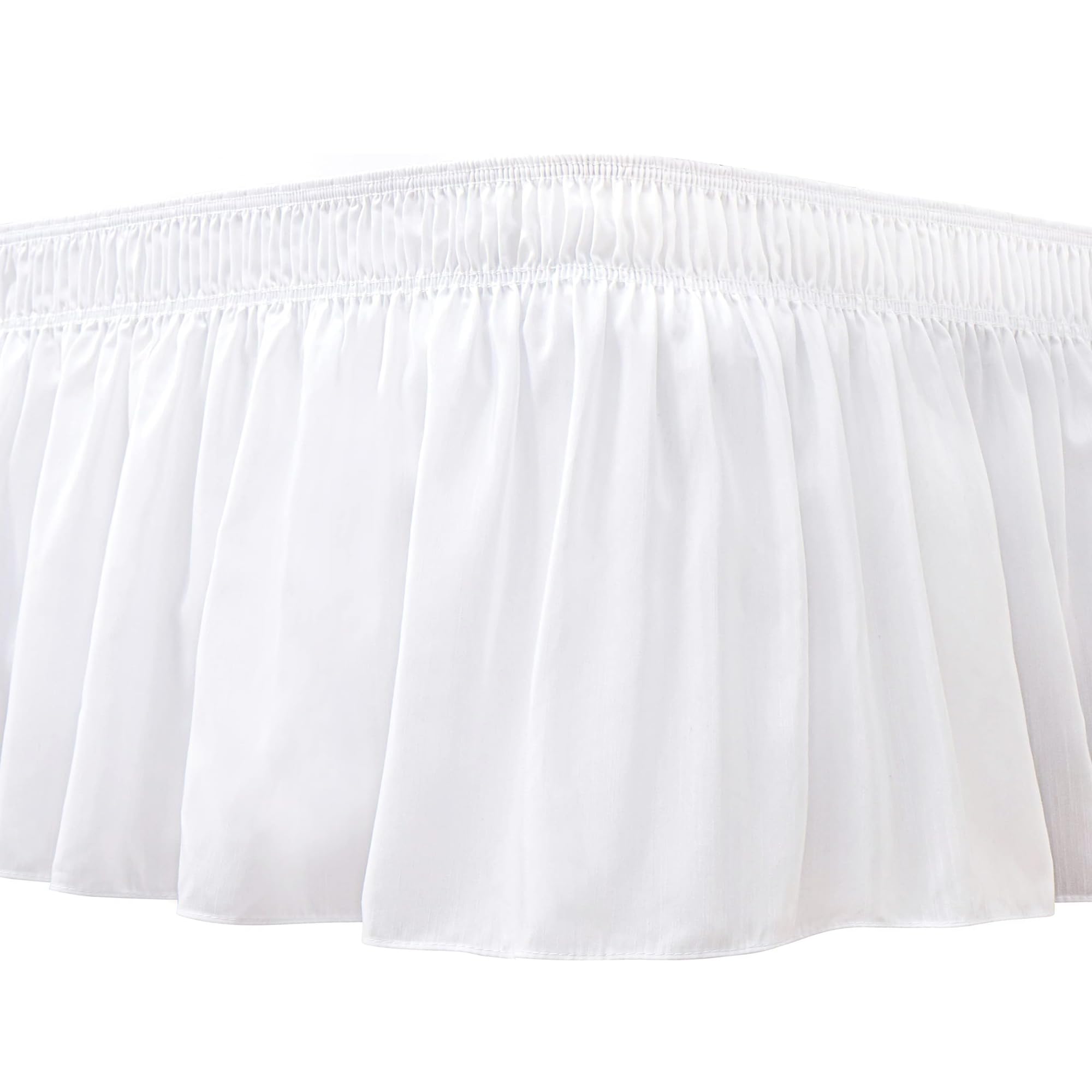 Biscaynebay Wrap Around Bed Skirt-Elastic Dust Ruffle-White Queen 15" Drop | Adj
