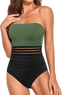 Holipick Women's Tummy Control One Piece Swimsuit Strapless Swimsuit