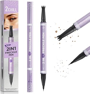 2CHILL Dual Ended Freckle Stamp, 2-IN-1 Microblading Fake Freckles and Eyebrow Pen, Waterproof Natural Lifelike freckle pen, Faux Makeup Last All Day