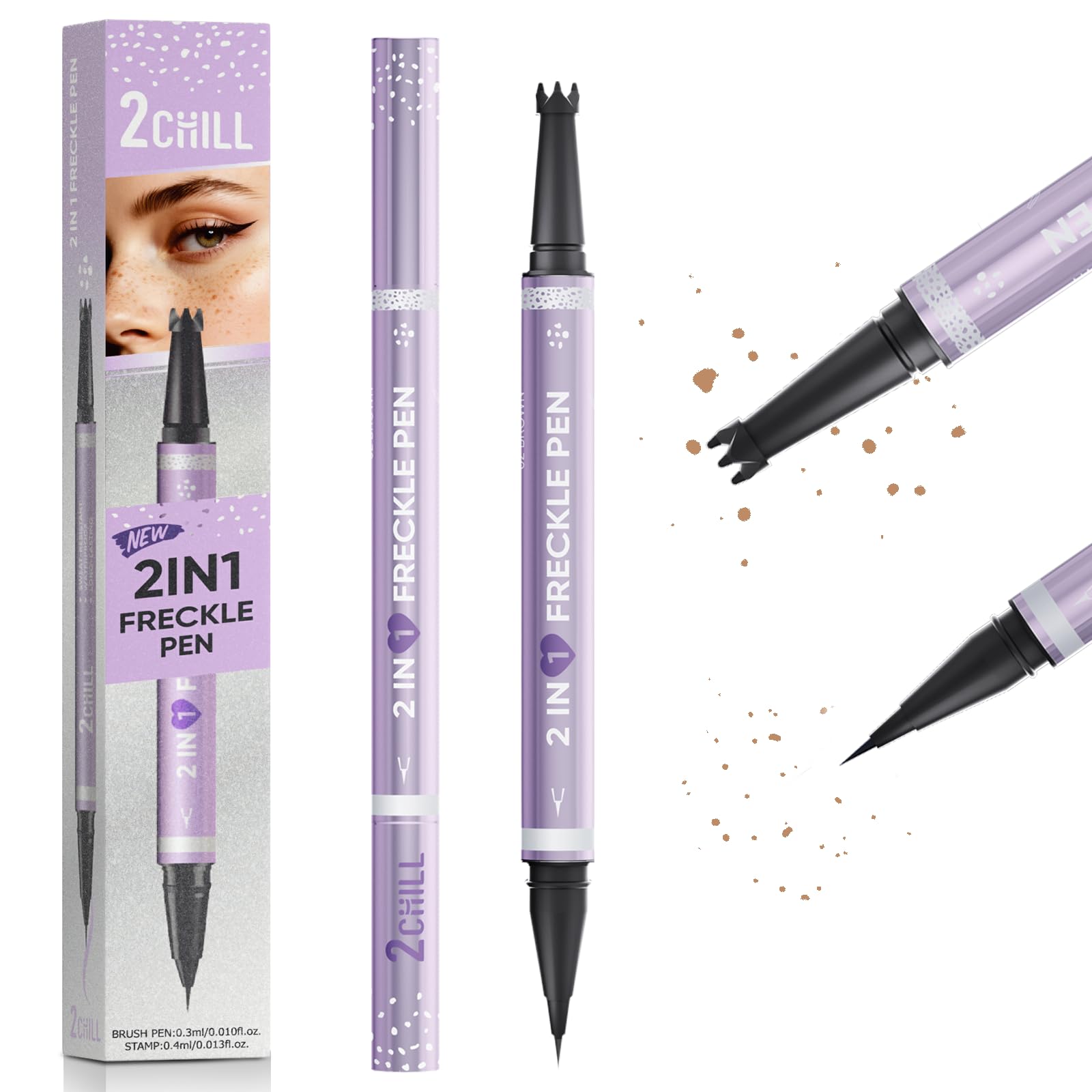 2CHILL Dual Ended Freckle Stamp, 2-IN-1 Microblading Fake Freckles and Eyebrow P