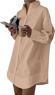 LYANER Women's V Neck Casual Shirt Dress