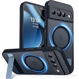 CANSHN Magnetic for Google Pixel 11 Case(6.3") with Durable Metal Stand, Upgraded [Full Camera Protection] Translucent Matte Back, Hard Case Cover, Black