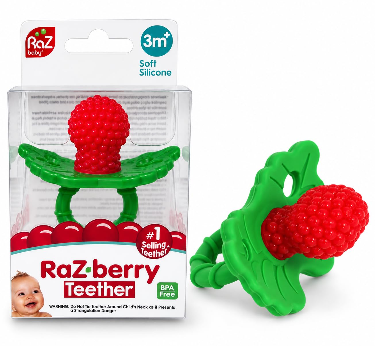 RaZbaby RaZberry Silicone Baby Teether Toy - Berrybumps Soothe Babies Sore Gums 