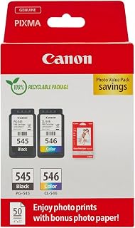 Canon Ink & Paper Multipack - PG-545/CL-546 genuine printer ink cartridges 2 pack (1 x black, 1 x colour) & 4x6 photo paper (50 x sheets) for TS3350, TS4550, TS3450, TS3150, TR4650, MX495