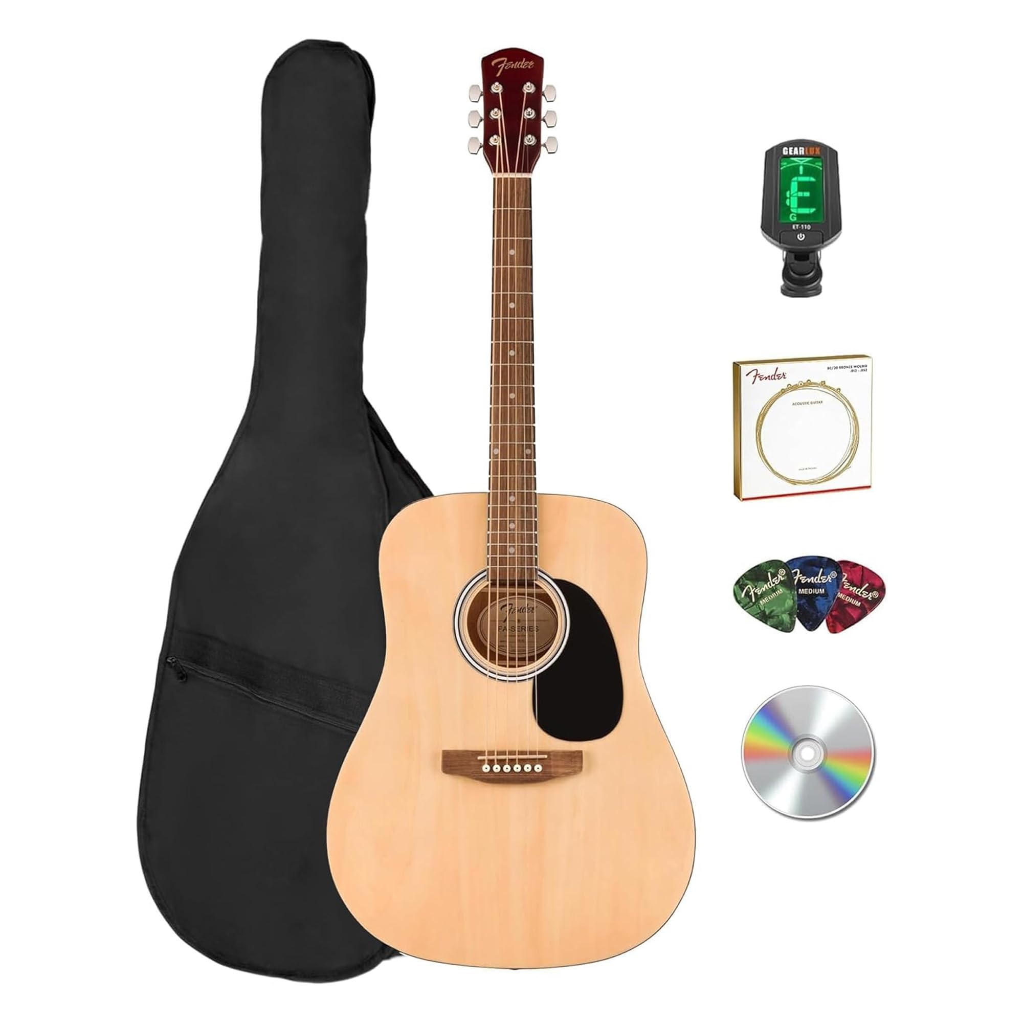 Fender Dreadnought Acoustic Guitar - Natural Bundle with Gig Bag, Tuner, Strings