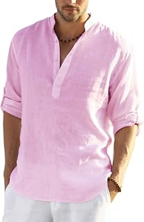 COOFANDY Men's Shirt Long Sleeve Henley Shirt Linen Shirt Cotton Casual Regular Fit Summer Shirt