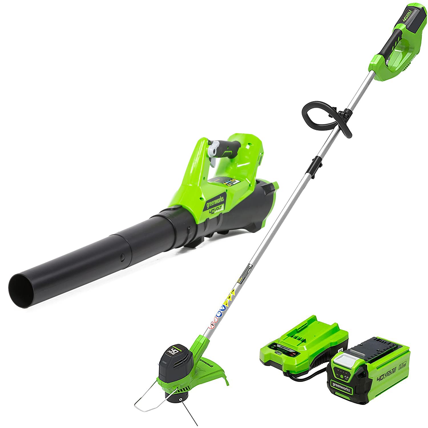 Greenworks 40V 12 in String Trimmer & 390 CFM Blower Combo, 2.0 Ah Battery | 12"