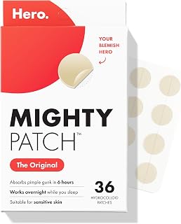 Mighty Patch Hero Cosmetics Original Nighttime Acne Pimple Patches, 36 Ct | #1 Hydrocolloid Acne Patches, Shrinking Zits &amp; Whiteheads in 1 Use, Spot Treatment, Pimple Stickers for Face
