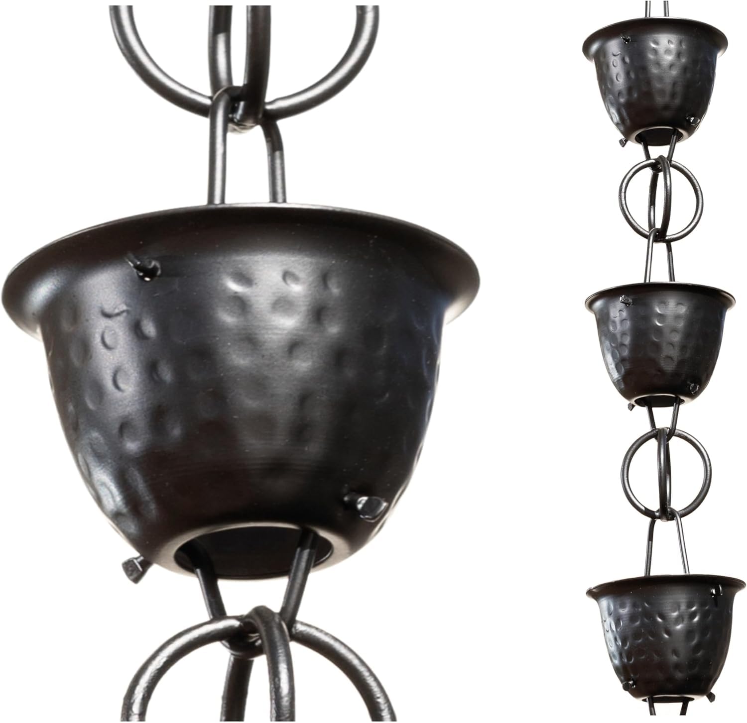Monarch Rain Chains for Gutters Aluminum – 8.5 ft Hammered Black Rain Chain for 
