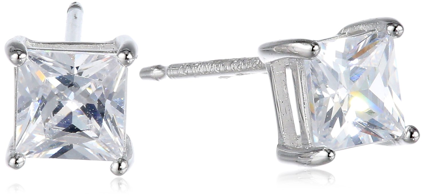 Amazon Essentials Plated Sterling Silver Cubic Zirconia Stud Earrings (Round & P
