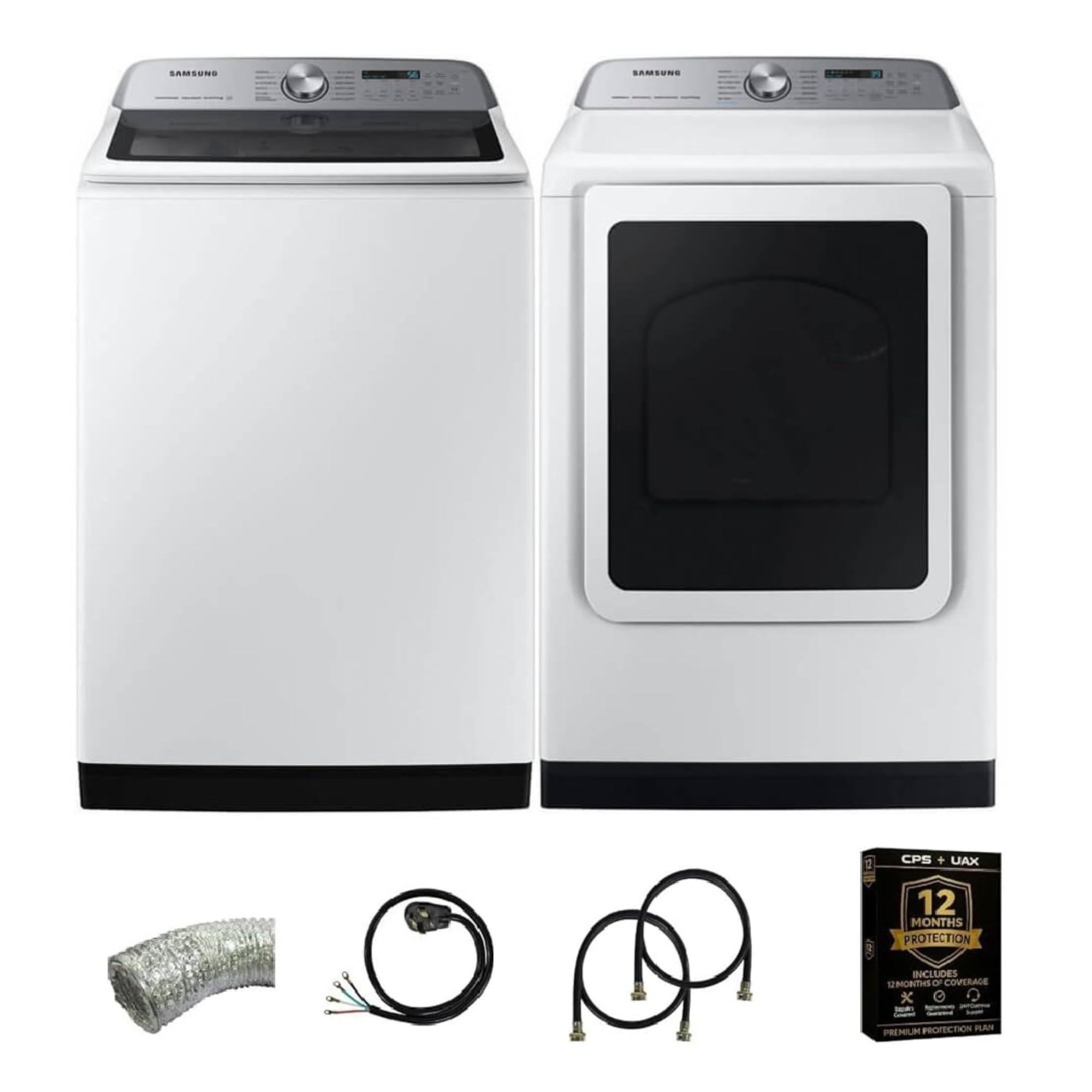 Samsung Smart Laundry Pair Bundle White 5.4 Cu. Ft. Top Load Washer and 7.4 Cu. 