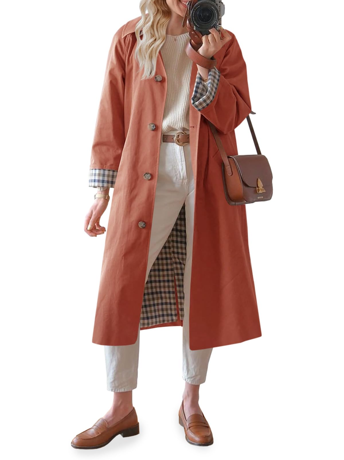 Tankaneo Womens Long Oversized Single Breasted Windproof Trench Coat
