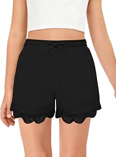 Haloumoning Pantalones cortos con ribete de encaje para niñas de 5 a 14 años