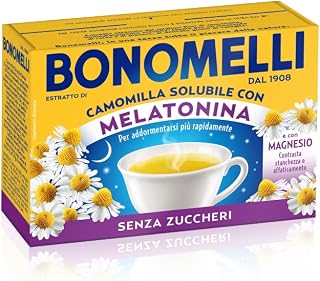 Bonomelli Soluble Chamomile with Melatonin and Magnesium, 16 Sachets, Against Fatigue and Fatigue, Relaxing Infusion, Sugar Free (72g)