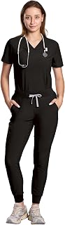 floralhue Scrubs for Women, V-Neck & Jogger Pants, 10 Pockets | Splash Protection, Stretch Fabric, Yoga Waistband, For Nurses, Clinics, Daily Medical Uniforms, Long Workday Wear