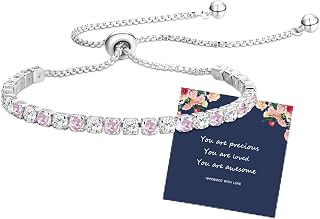 Silver Tennis Birthstone Bracelet for Womens Crystal Zirconia Bracelet Card