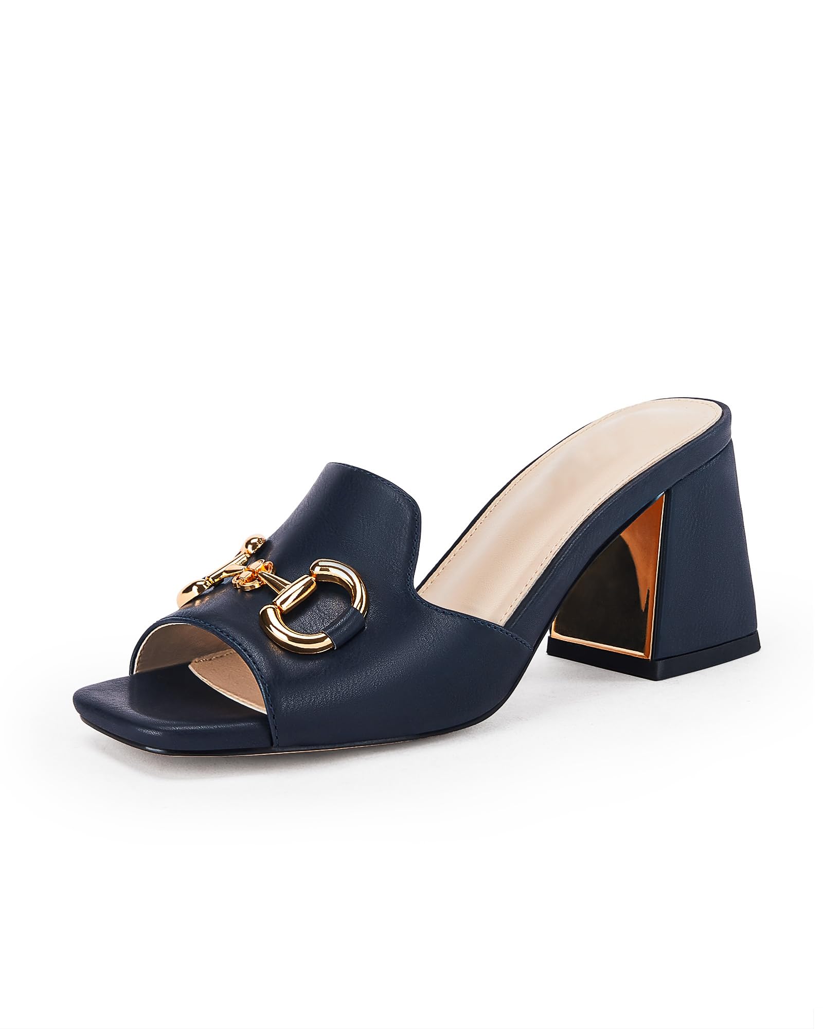 gihubafuil Women's Sandals Peep Toe Slides Chunky Heel Mules Single Band Comfort