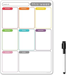 TMS A4 Magnetic Weekly Planner, Dry Wipe Fridge Calendar Whiteboard for Organising Daily Tasks, Meal Planning or Business Plans in Offices - with Dry Erase Marker Pen