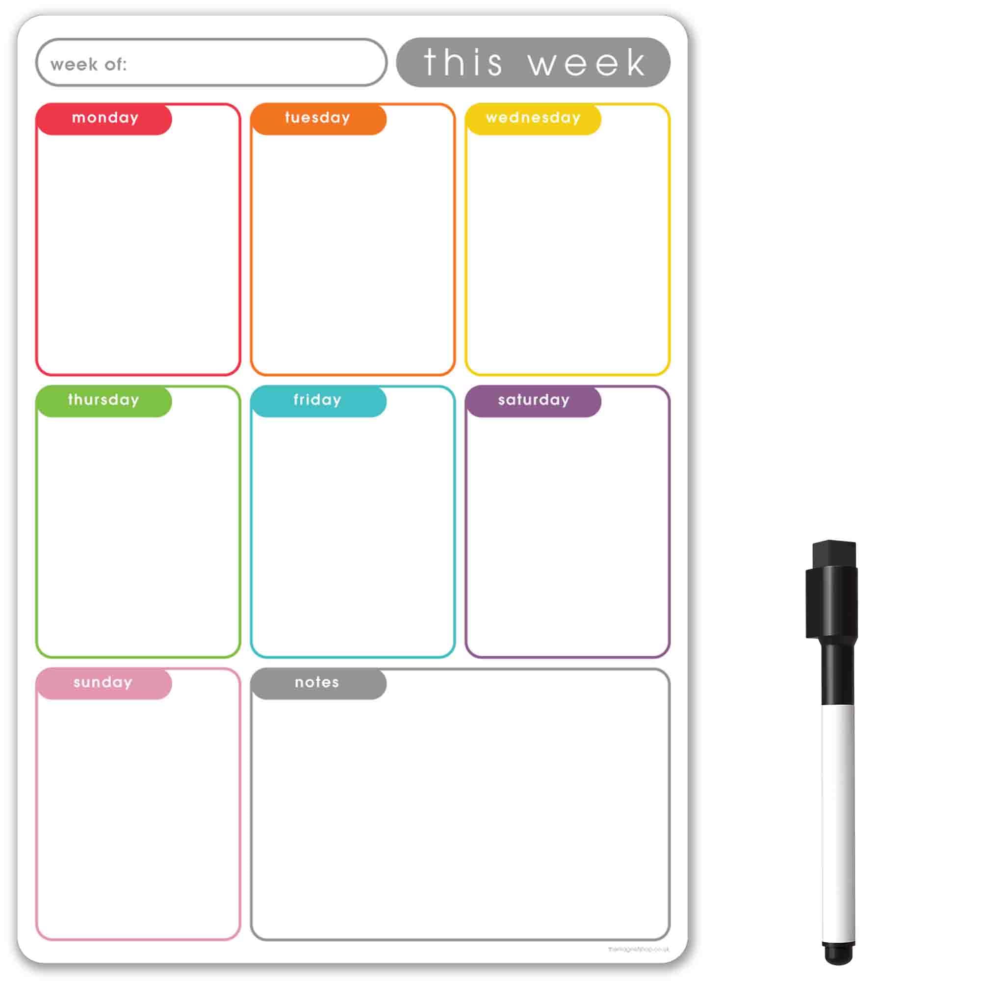 TMS A4 Magnetic Weekly Planner, Dry Wipe Fridge Calendar Whiteboard for Organisi