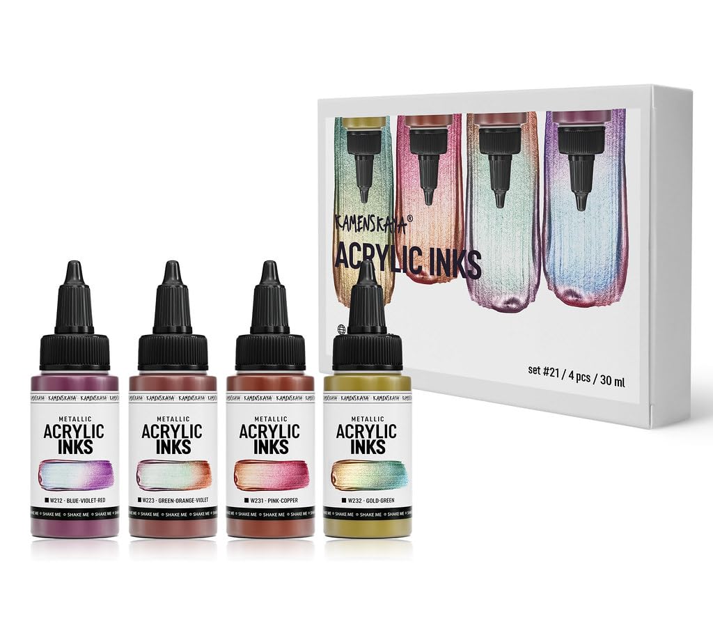 Kamenskaya Acrylic Ink Set – Chameleon Metallics – 4 x 1 Fl Oz Bottles