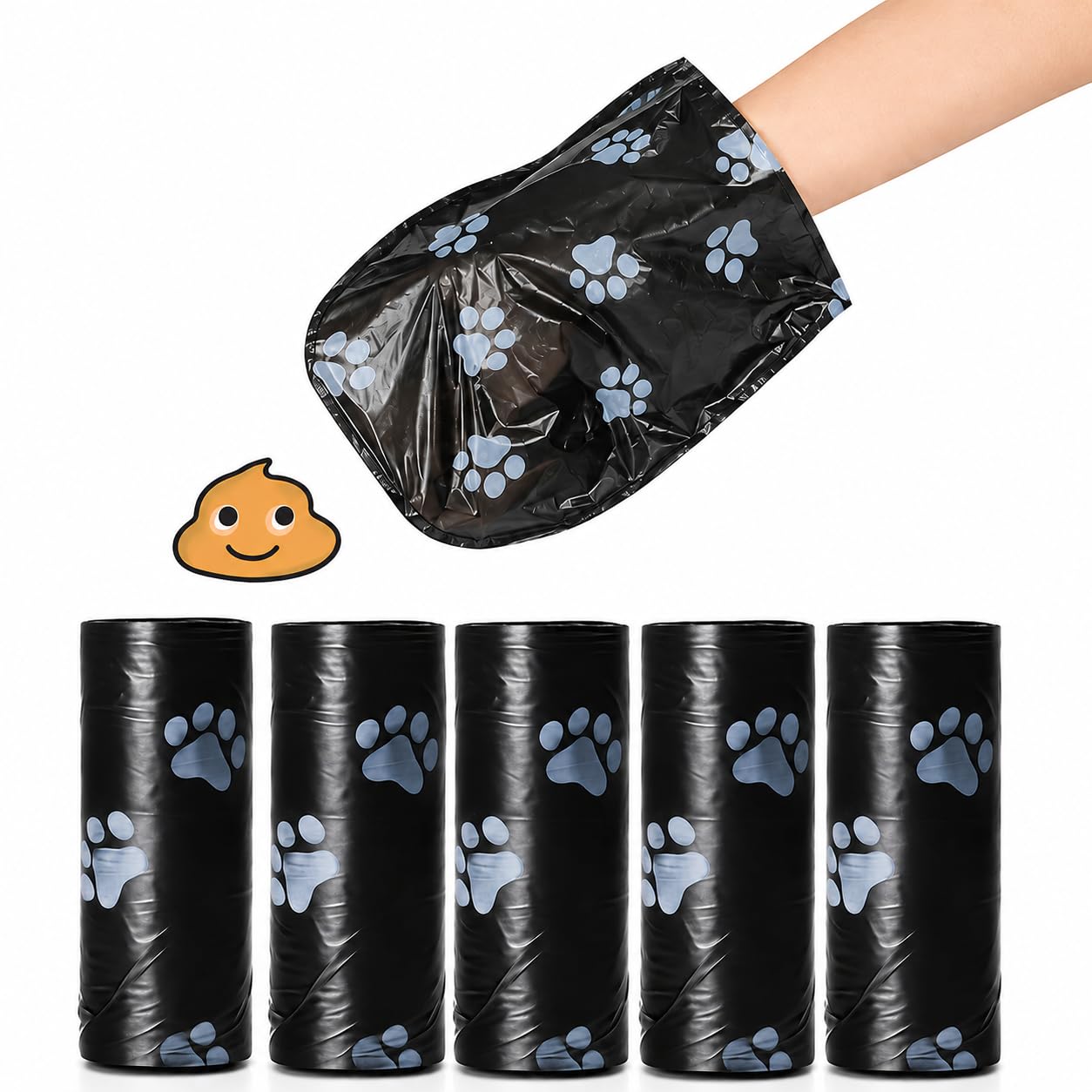 75 Pieces Thick Pet Poop Bags, 5 Rolls with Paw Prints, Durable Leakproof Polypr