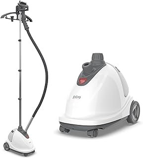 Pure Enrichment PureSteam XL Standing Fabric Steamer - Professional Wrinkle Remover Heats in 45 Seconds; 1/2-Gallon Tank for 1 Hour of Steaming; Easy-Roll Wheels, Garment Hanger, & Fabric Brush