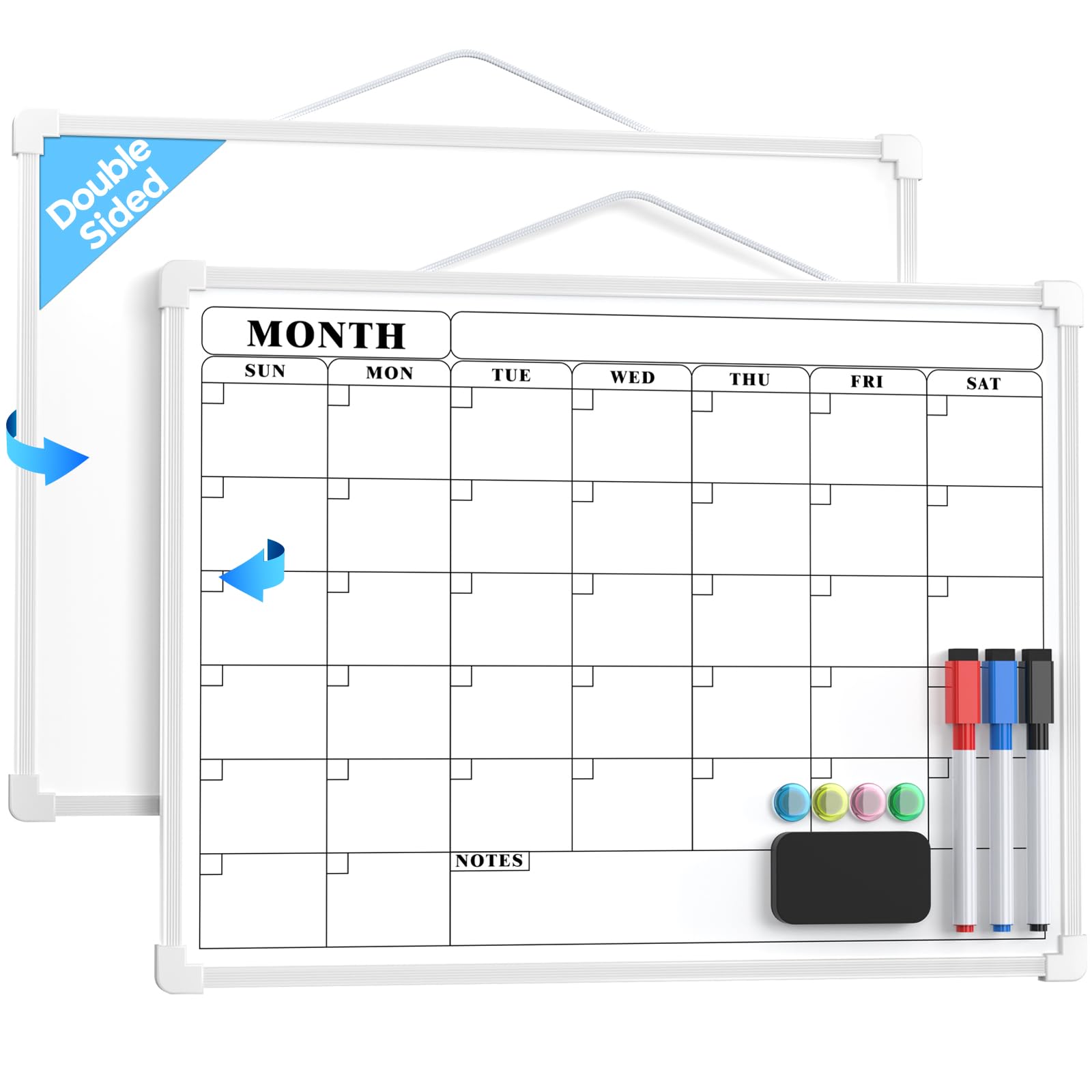 MaxGear Monthly Calendar Dry Erase Board for Wall, 16"x12", White Frame | Double