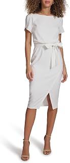 kensie Women's Short Sleeve Tie Waist Midi Dress