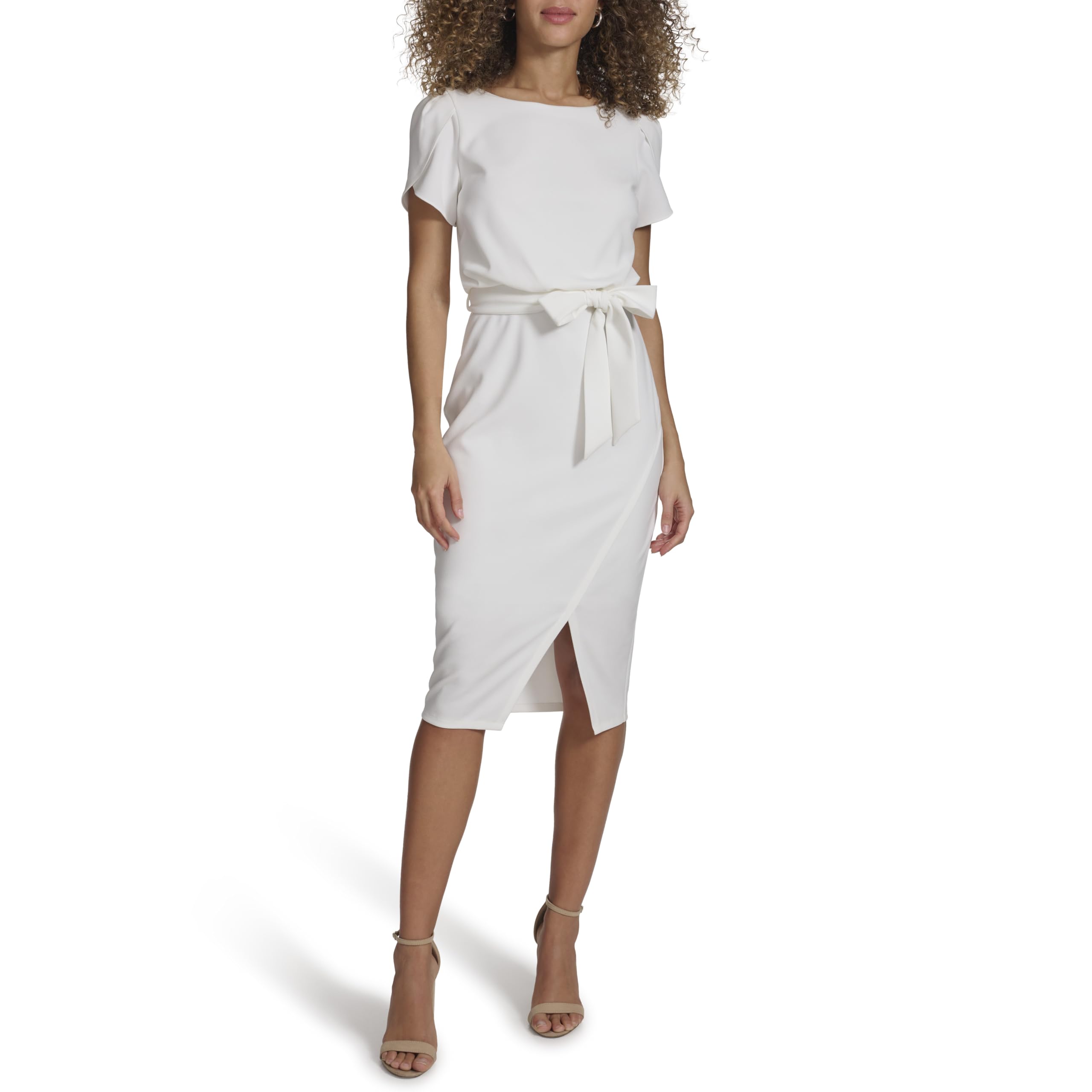 kensie Women's Short Sleeve Tie Waist Midi Dress